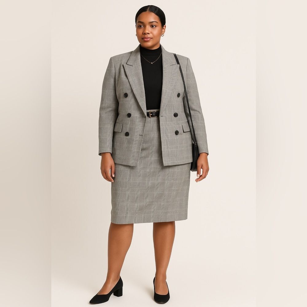 Vintage Escada Margaretha Ley Glen Plaid Wool Blazer Skirt Suit Set Size 12 - Picture 2 of 14